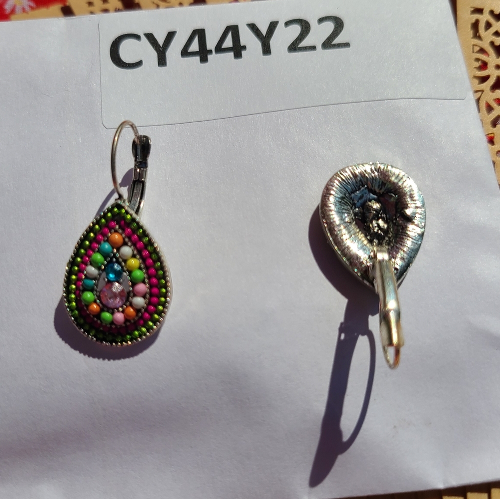 Colorful Beaded Teardrop Earrings RETRO old Jewelry - Picture 10 of 10